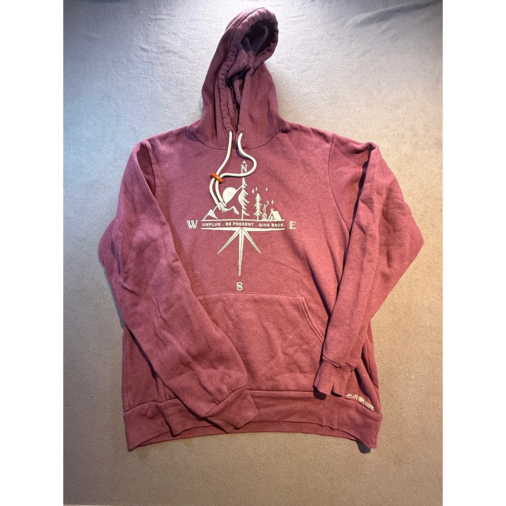Life Unplugged Womens Graphic Hoodie Medium Maroon Compass Unplug Be Present